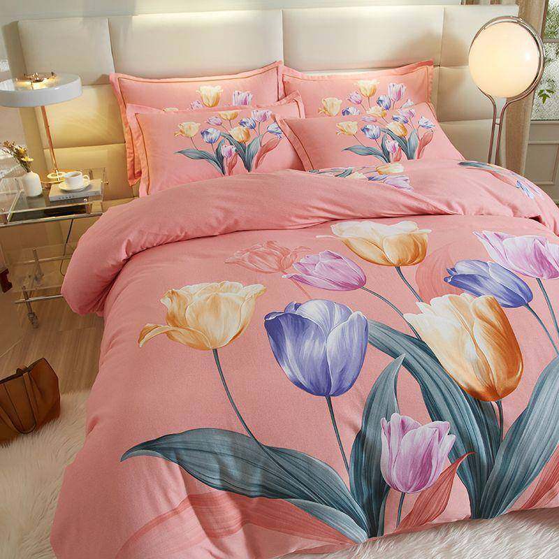 纯棉斜磨毛大花四件纹被套婚庆床上用品pxx1002四季套被罩床单时,淘宝优惠券,粉丝福利购,淘宝优惠卷