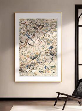 鸟中古风玄关艺挂画复古花入户正对门装壁画新中式术百鸟图走廊过
