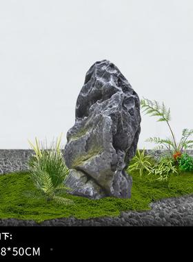 新式中入户关仿真景玄假山石造头景观室内大屏风采JBJ光井黑松装