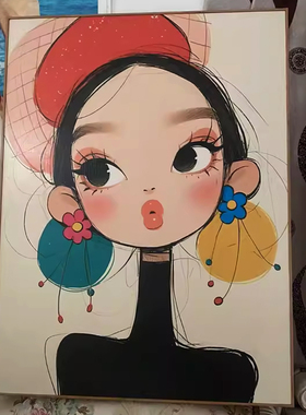 美式卡通玄关客厅卧室沙发多巴胺装饰画儿童房自愈系床头落地挂画