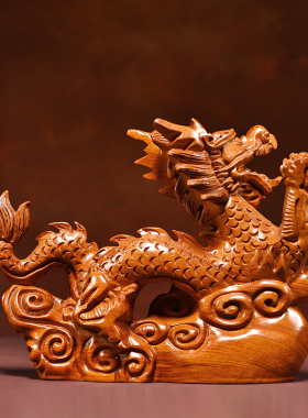 花梨实木雕刻龙摆件生肖龙青龙家居客厅办公室店铺开业红木工艺品
