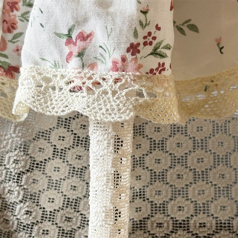 新款美式古堡米色蕾丝碎花半帘遮挡帘柜子门帘窗帘免打孔可定制,淘宝优惠券,粉丝福利购,淘宝优惠卷