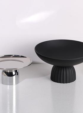 简现代黑色极高脚约OGI果盘摆件售处样板间家居桌面收纳简果盆摆