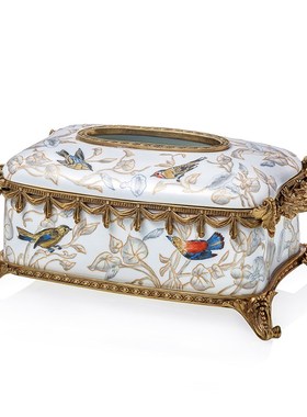 美式高档奢华摆件陶瓷镶铜水果盘子家居摆设欧式糖T果碟纸巾盒相