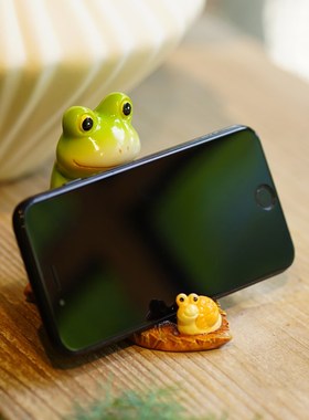 桌面青蛙手机平板j支架办公书桌可爱摆件花园微景观造景装饰品礼