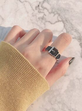 欧美蹦迪戒指时尚个性十字架食指简约气质做旧开口戒百搭复古风女