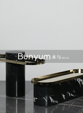 现代高低款e大理石创意软装饰品收纳托盘样板房间家居餐桌果盘摆