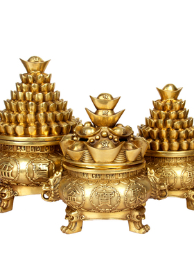 铜元宝开盖聚宝盆k工艺礼品摆件 铜聚宝盆摆件 铜元宝 铜聚宝盆