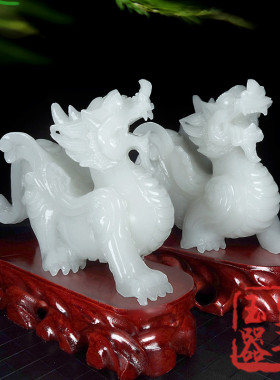 天然阿富汗白玉一对古雕貔貅摆件客厅办公室桌面玄关装饰开业礼品