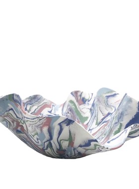 现代覆古陶瓷褶皱果盘托盘摆件样板间售楼处客O厅餐厅书房艺术装