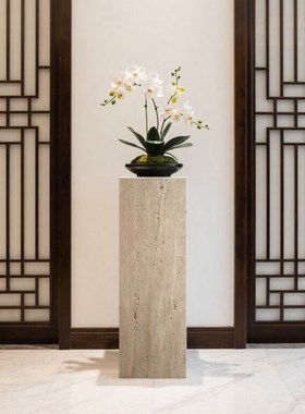 天然洞石底座座玄关装饰立柱花盆高低摆台大理石摆件底座高端定制