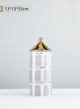 客厅电视a柜玄关陶瓷水墨建筑图案储物罐欧式样板房售楼处软装饰