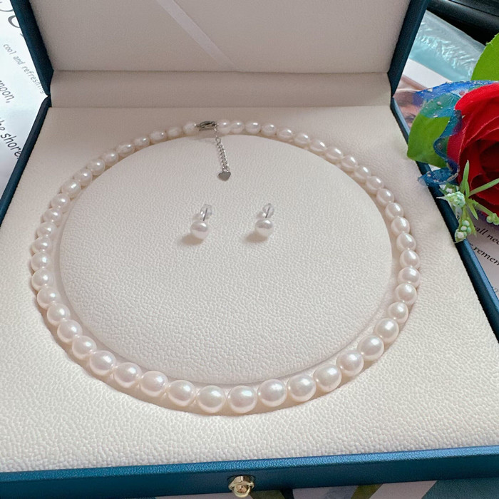 正品珍珠项链女纯天然米珠5-6-7MM项链送妈妈婆婆礼物搭配925银扣