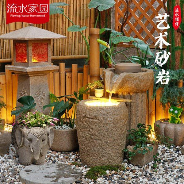 庭院花园流水摆件日式石磨水系景观小院别墅室内户外造景布置装饰,淘宝优惠券,粉丝福利购,淘宝优惠卷