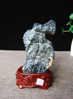 灵璧石奇石天然原石自然型桌面案头摆件客厅玄关补角实木底座收藏