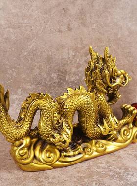 宏达全黄铜铜龙献瑞办公室玄宝石铜龙关饰五祥爪龙装品龙摆件