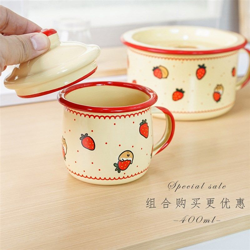 肥龙搪瓷泡面碗带盖学生宿舍食堂大号怀旧老式快餐杯便当饭盒,淘宝优惠券,粉丝福利购,淘宝优惠卷