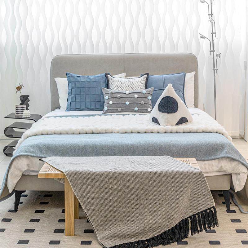 蓝色系儿童房样板间床旗抱枕组合现代简约酒店民宿床尾巾床品搭毯,淘宝优惠券,粉丝福利购,淘宝优惠卷