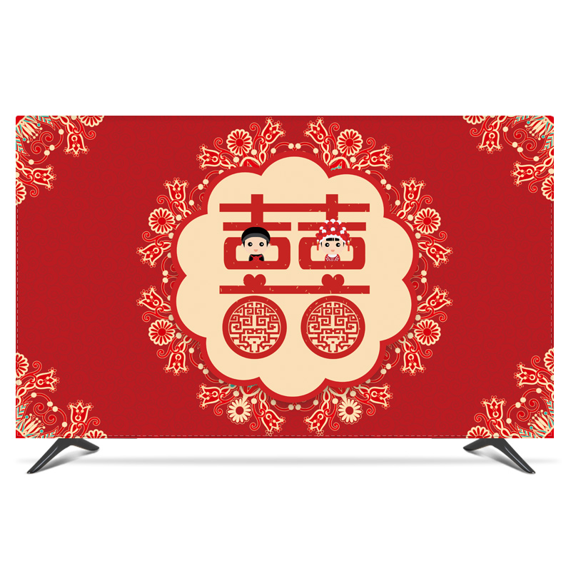 液晶电视机罩65寸2021年新款结婚电视盖布套红色挂式中式防尘罩套 - 图3
