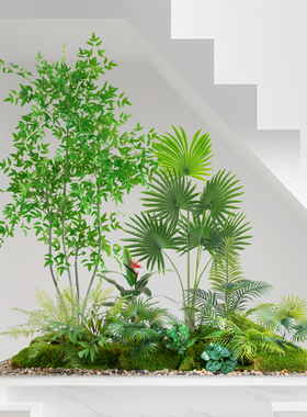 仿真绿色植物室内景观植物造景楼梯C下装饰花摆件橱窗阳台花园花