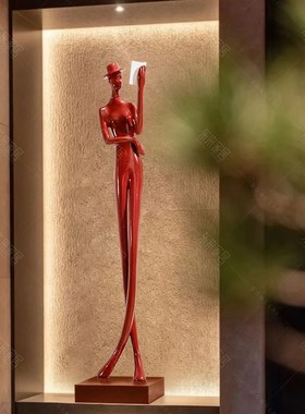 现代抽象看书人物雕塑摆件现代高级感样板间艺术陈设金属软装饰品