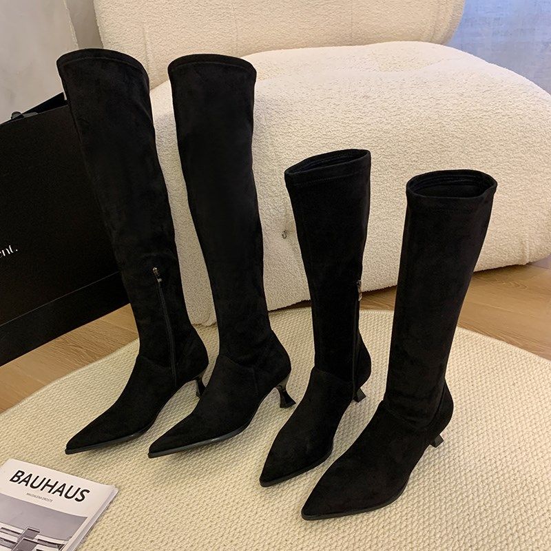 大筒围胖mm大码女靴41到43过膝长靴女绒面细跟尖头高跟瘦瘦弹力靴,淘宝优惠券,粉丝福利购,淘宝优惠卷