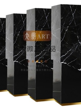 简约现代残缺造型天然石材手工黑白根大理石艺术底座落地雕塑展台
