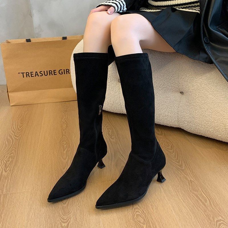 大筒围胖mm大码女靴41到43过膝长靴女绒面细跟尖头高跟瘦瘦弹力靴,淘宝优惠券,粉丝福利购,淘宝优惠卷