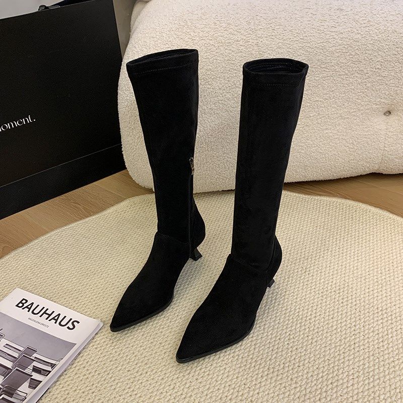 大筒围胖mm大码女靴41到43过膝长靴女绒面细跟尖头高跟瘦瘦弹力靴,淘宝优惠券,粉丝福利购,淘宝优惠卷