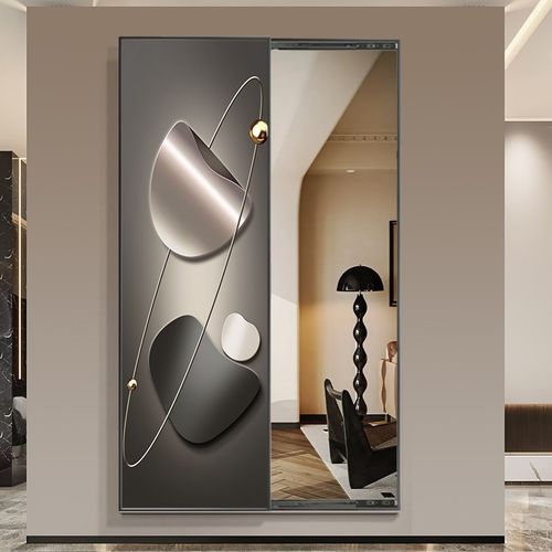 石来运转玄关卧室推拉全身镜可关闭隐形全身镜壁画 画带镜子装饰 - 图1