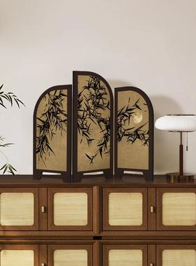 中古风墨摆竹古小屏风面件新中式茶桌家居边ScBP7xe6柜斗柜装桌饰