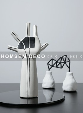 现代样板间北欧抽象手指陶瓷艺术摆件卧J室书房民宿玄关桌面装饰