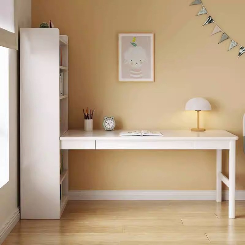 新中式实木家用书桌办公室储物台式电脑桌靠墙斗柜一体橡木转角桌 - 图2