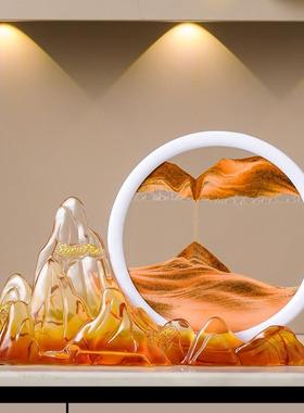 中式直假山流沙gslslsh画摆件视轻奢高档客厅玄关电柜播间办公新