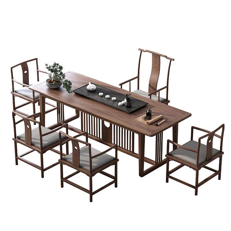 2I新中式实木无品牌/茶桌组合茶室椅茶台茶桌美北黑泡胡桃木办公,淘宝优惠券,粉丝福利购,淘宝优惠卷