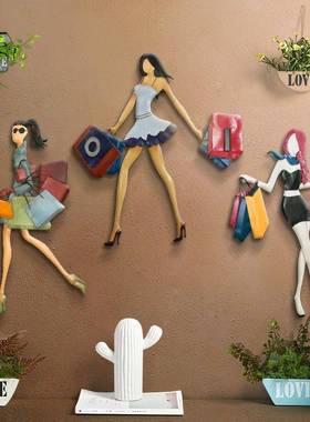 复古铁艺女壁壁JCE饰挂件创郎店意女孩人偶模型服装墙面装饰画工