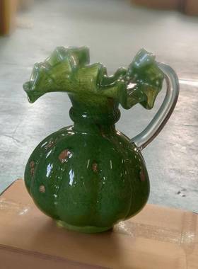 中古风芬顿花瓶复古南瓜纹手工家用法式高档水培插花玻璃装饰摆件