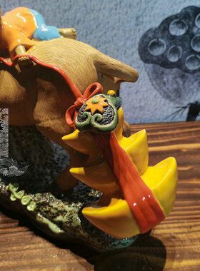 陶瓷工艺品  石湾公仔 生肖  牛 一路发