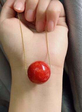 泓石斋 小红漂亮红色大吊坠单珠大吊坠挂饰 百搭流行配饰约20mm