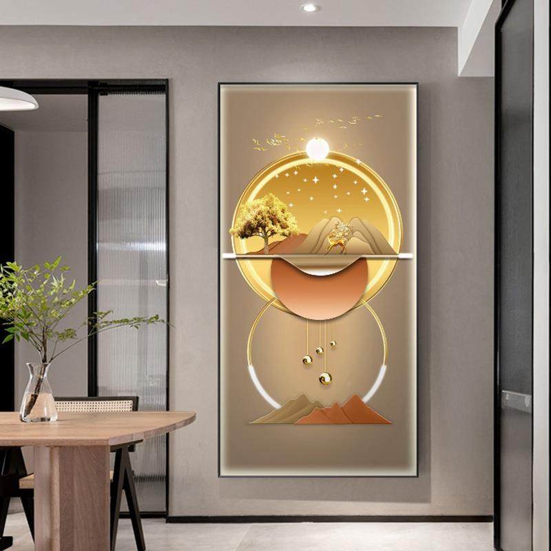 现日光相随代奢ed玄关装饰画走挂廊过道竖版壁画发轻l光灯正对门