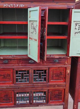 怀旧复古老物件柜子老式碗柜收纳柜农家乐厨具玄关柜影视道具摆件