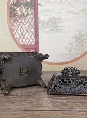 仿古铜双象香炉四足象炉四足兽纹炉中式复古茶室熏香炉鼎装饰摆件