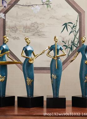 新中式术创意乐摆件书房GFR客厅酒柜玄关轻脂奢艺队软装饰品树工