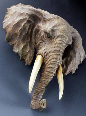 手仿工彩绘真动物摆件头挂饰hy-1大象头墙壁挂饰摆合成树脂动物像