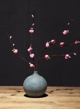 复古陶瓷花瓶中式日式禅意摆件竹编工艺品干花花插客厅博古架装饰