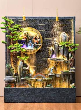 大型10266702假流水喷泉玄关水幕墙屏风厅循山环落水景观装饰地摆