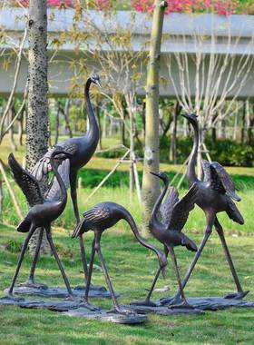 仿铜饰丹颜发丹顶顶鹤户仙外园林鹤动物假雕塑公园草坪装品山鱼池