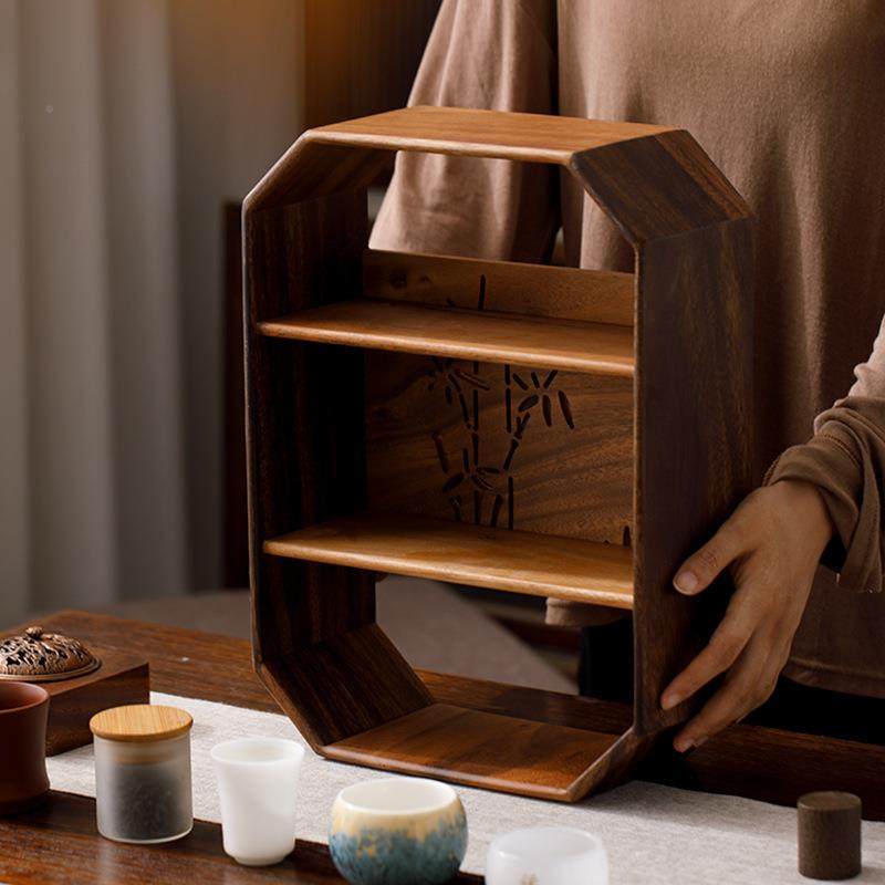 胡展桃木窗花古镂空桌面置物架家用58141茶具收纳架示架茶宝室多格博架,淘宝优惠券,粉丝福利购,淘宝优惠卷