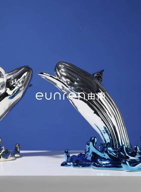 现代奢创鱼意轻电镀鲸海豚树居脂雕塑摆件样板间客厅酒柜YN-BJ160