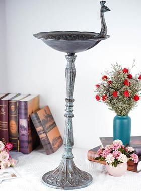 美饰式乡村孔雀开屏烛台喂鸟器喂食花园别墅庭摆院件花6.3孔雀架